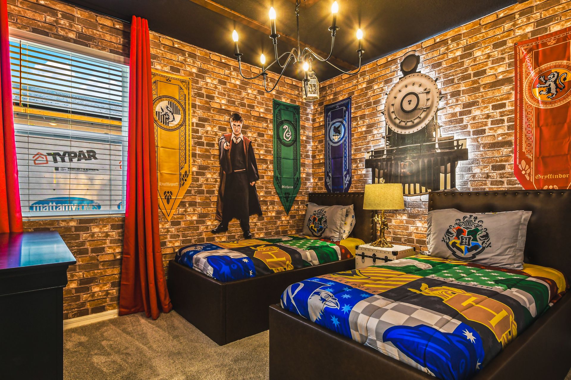 Harry Potter themed bedroom includes two twin beds, perfect for kids!
