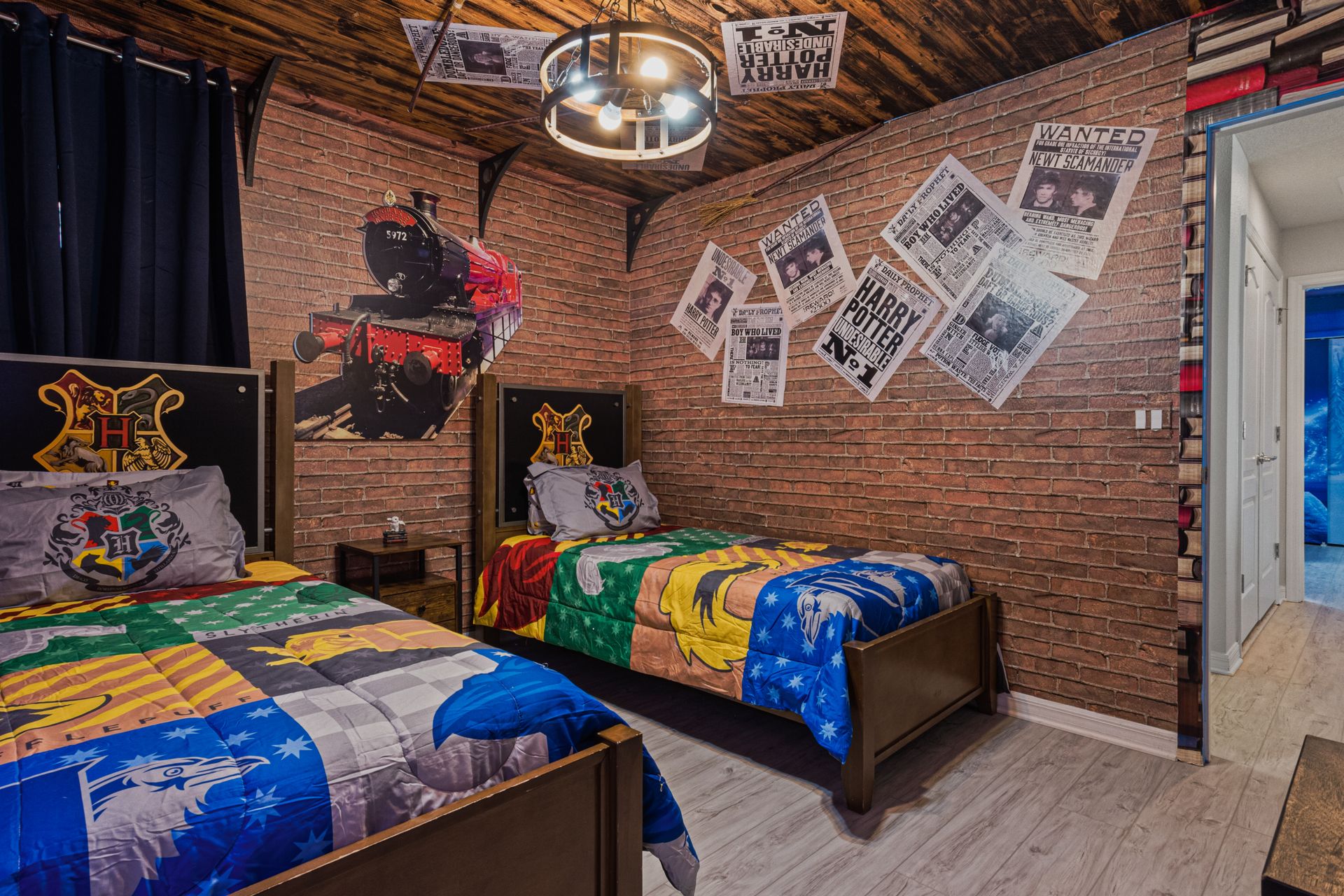 Sleep in Hogwarts style with magical décor and house crest bedding for dreamers.