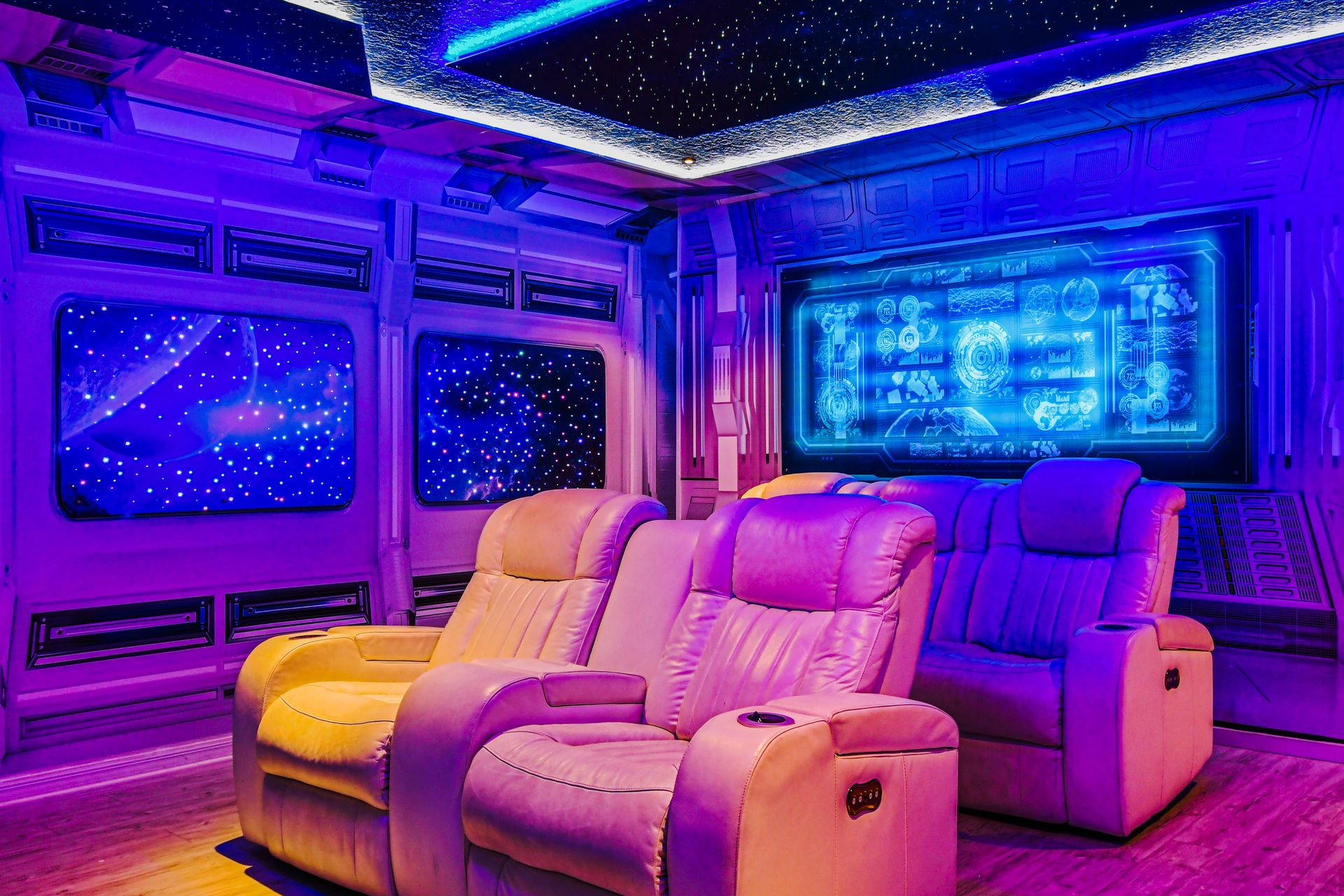 Theater Room with galaxy aerospace theme, 85
