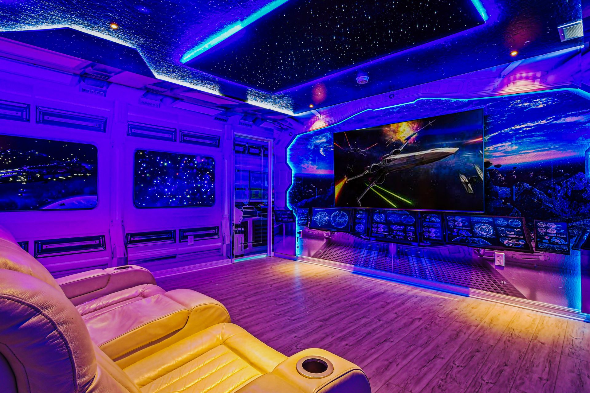 Theater Room with galaxy aerospace theme, 85