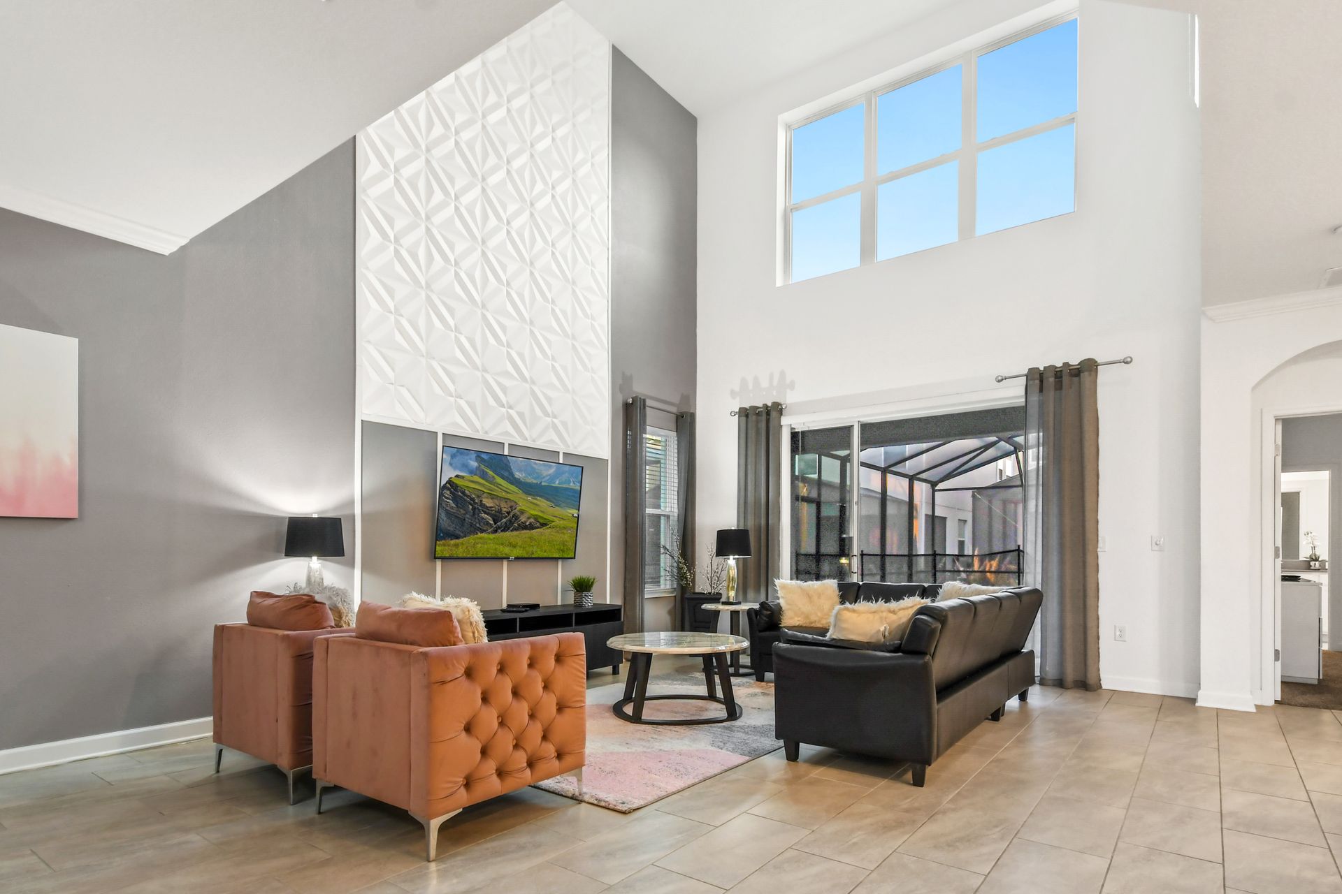 Relax in style in our elegant living room, providing you with a welcoming ambiance during your stay.