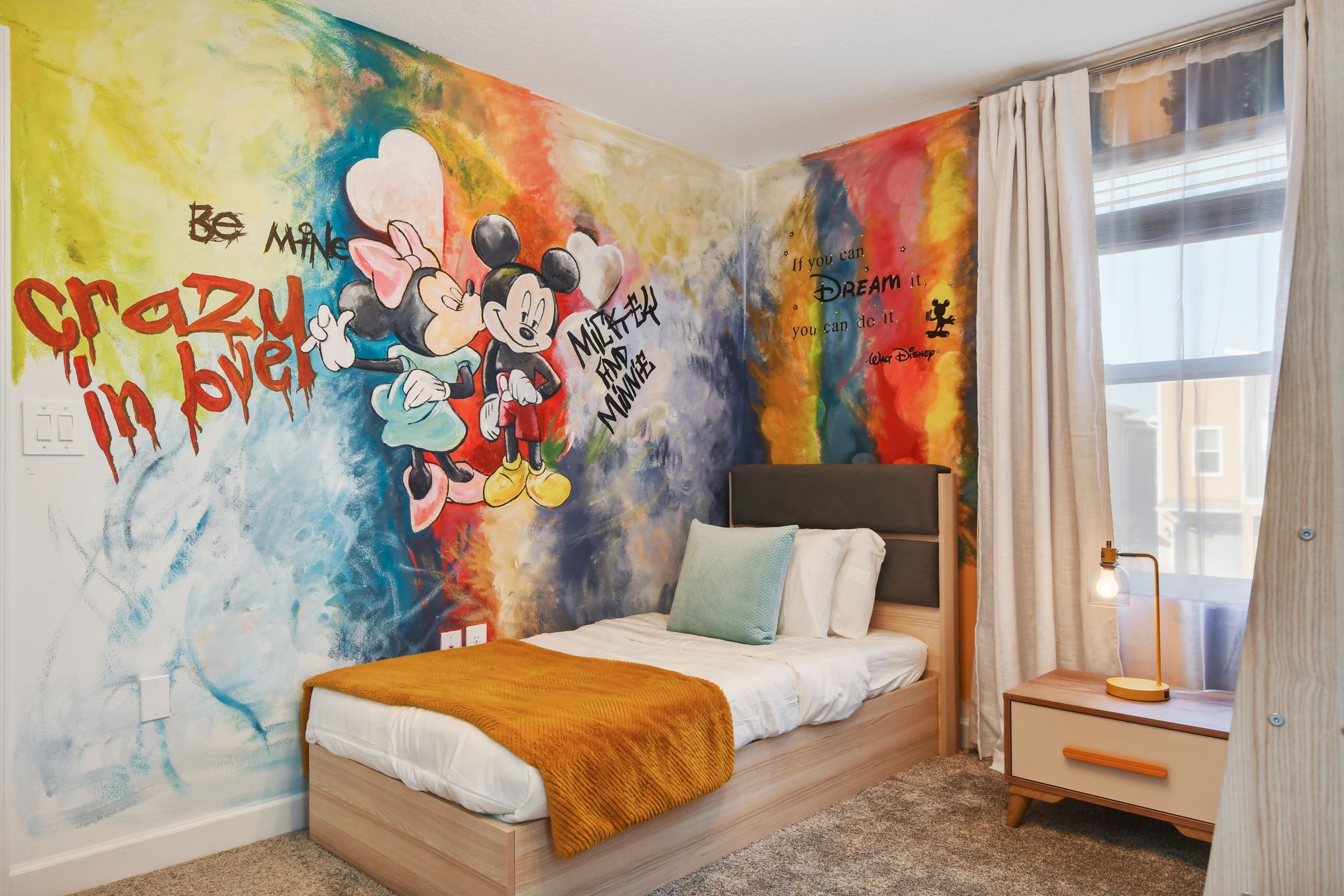 Colorful Mickey & Minnie room bursting with Disney magic and playful energy.