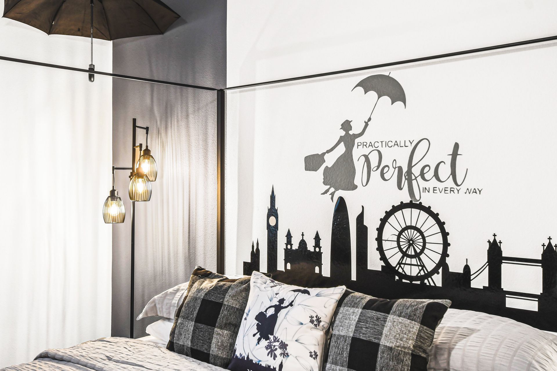 Charming Mary Poppins-inspired retreat with London skyline and cozy flair.