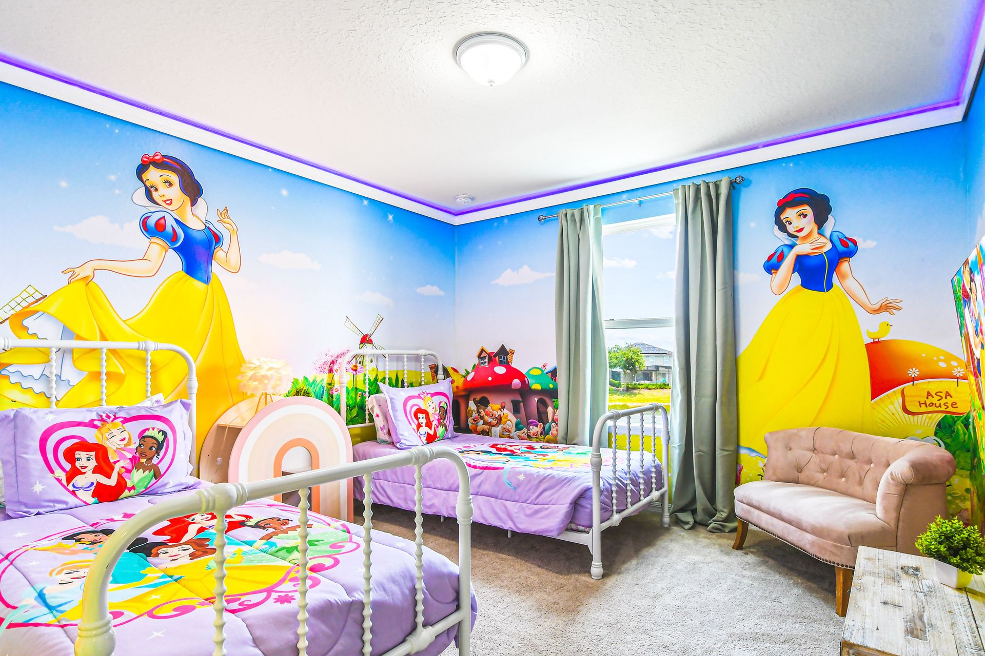 Enchanting princess-themed room filled with vibrant murals—every child's fairytale dream come true!