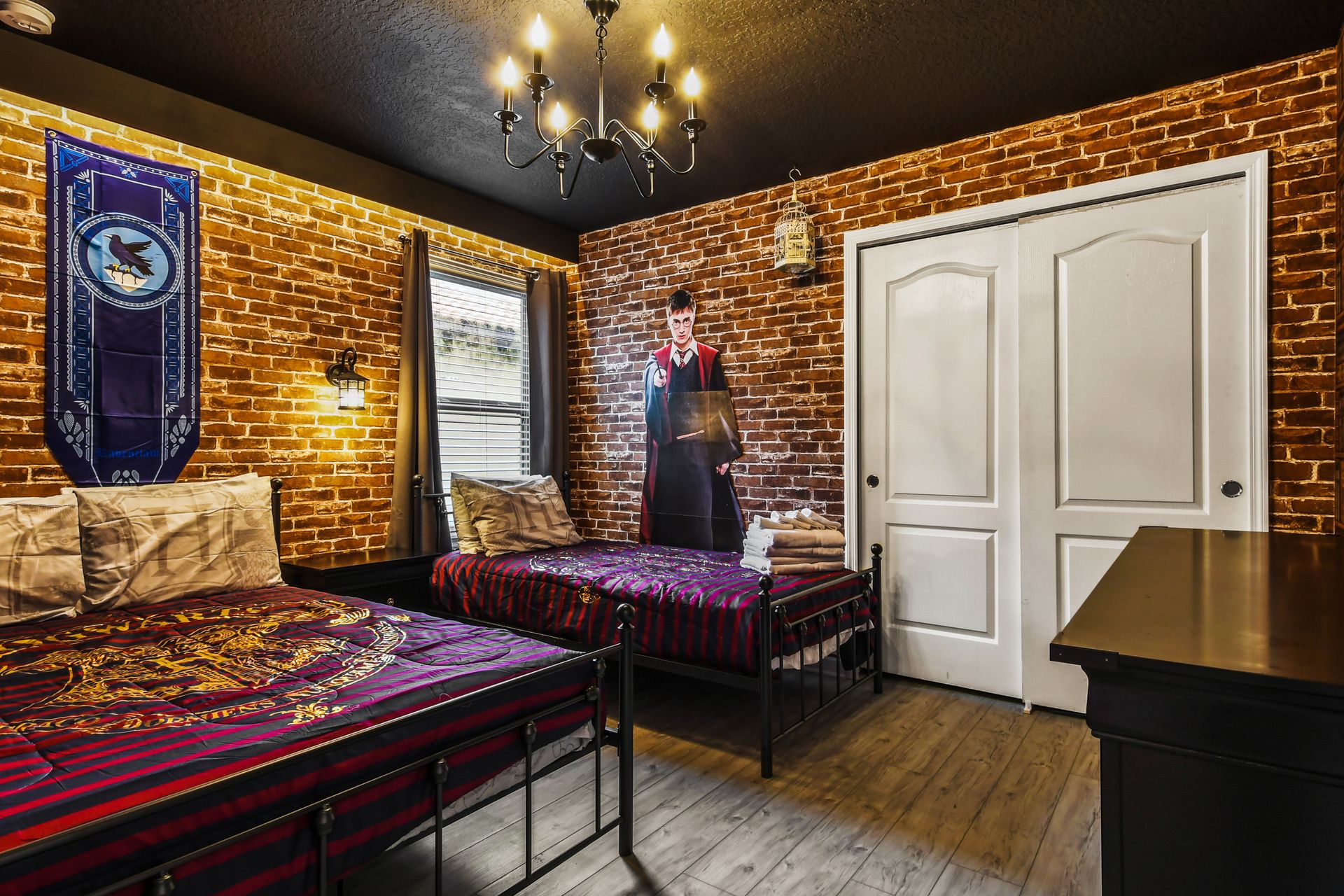 Magical wizard-themed bedroom with enchanted decor, cozy beds, and mystical vibes!