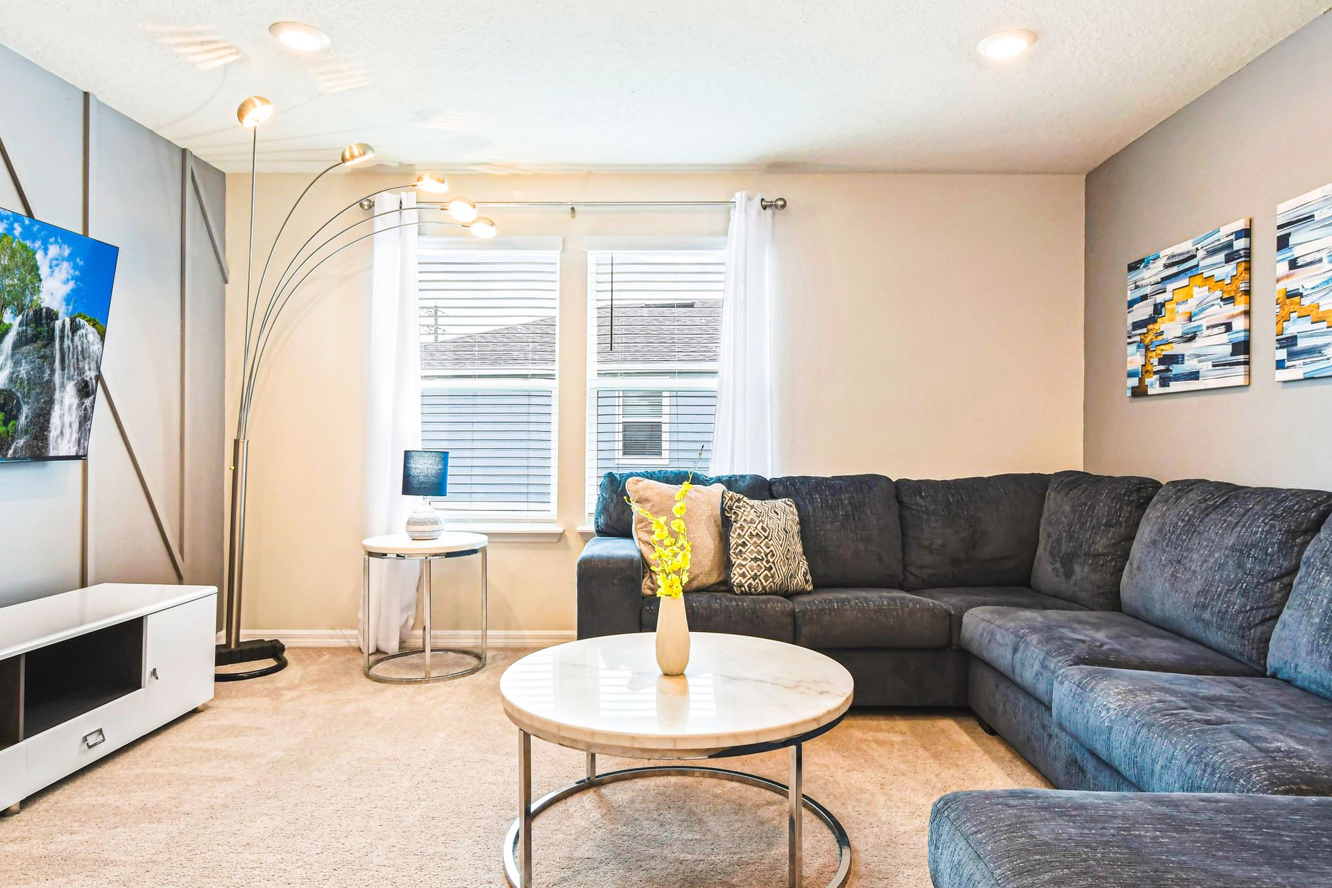 Kick back and relax in our spacious living room, where you can unwind with your favorite book or movie.