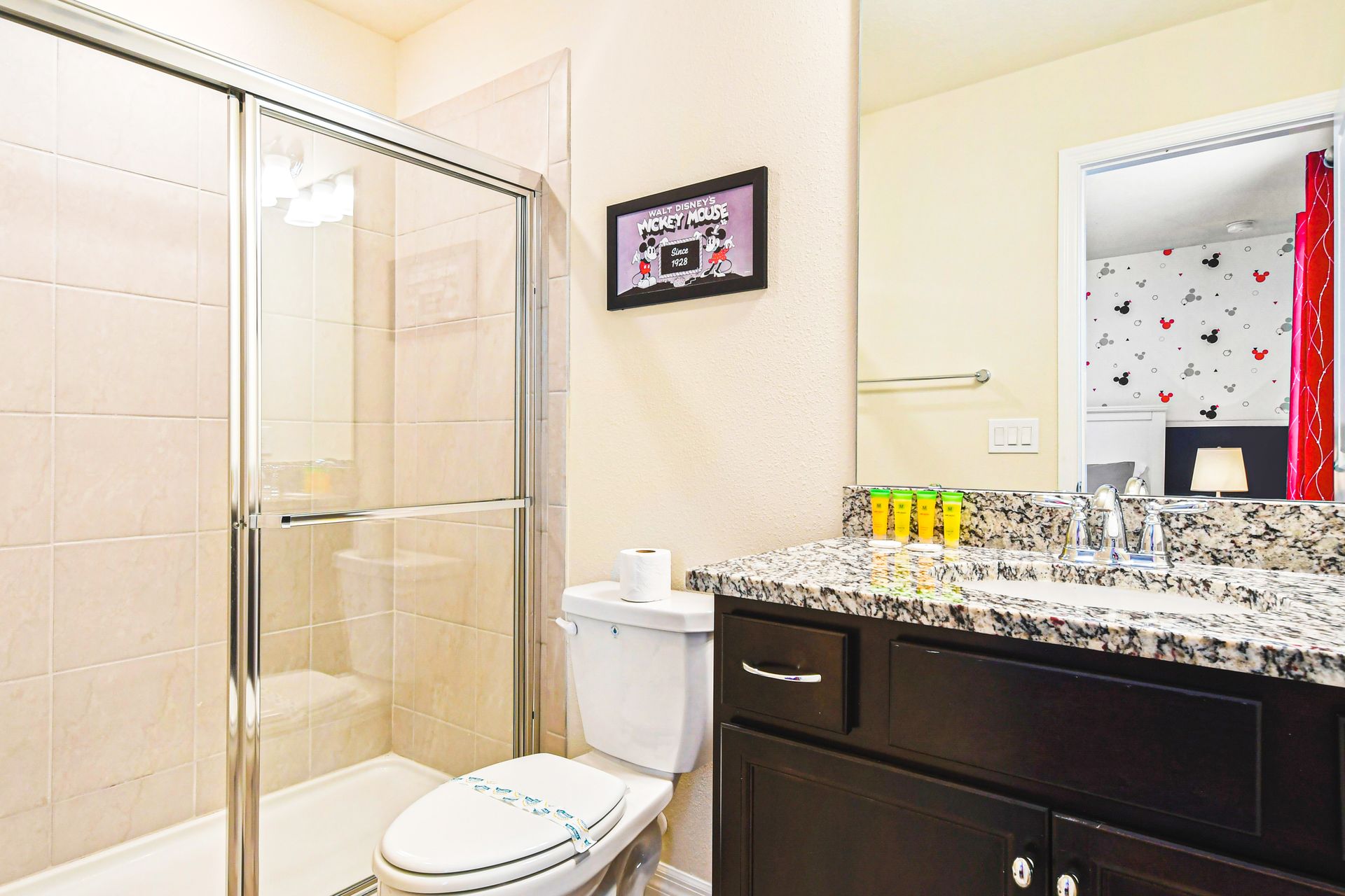 Indulge in luxury in our well-appointed bathroom, providing you with all the amenities you need for a comfortable stay.