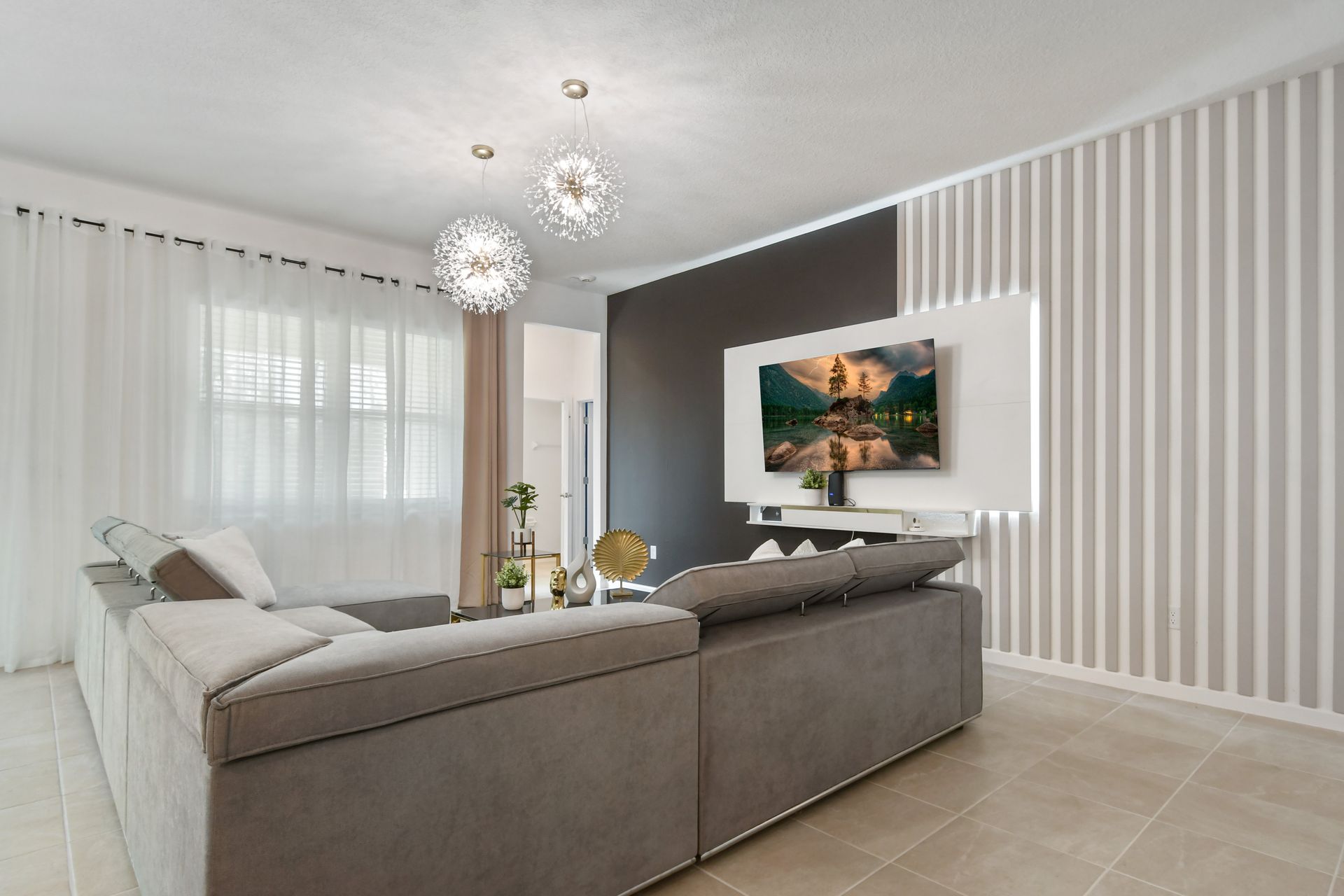 Modern comfort meets stylish elegance in this chic, serene living space.
