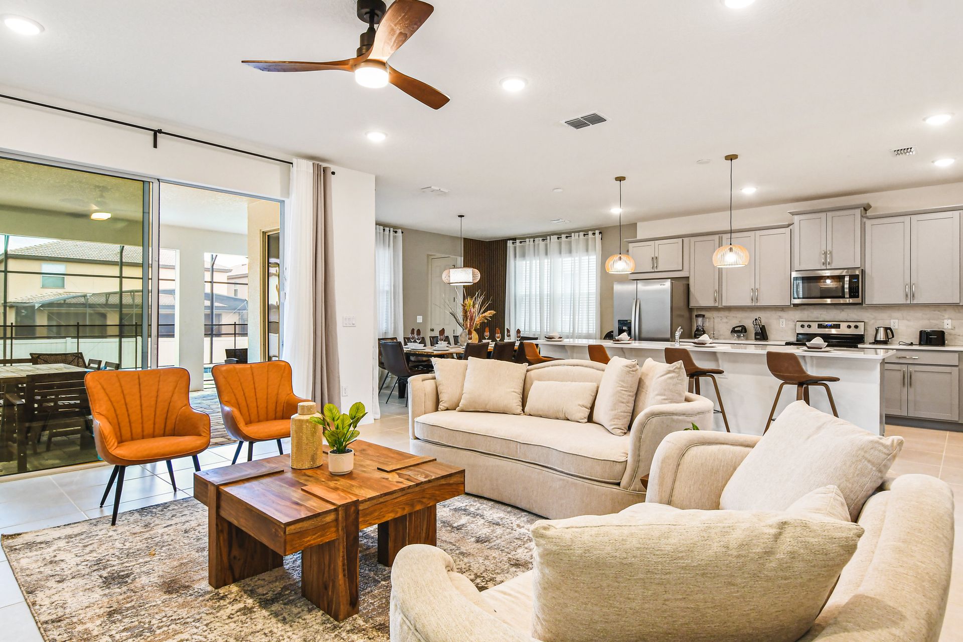 Spacious open-concept living with stylish decor and plenty of room to relax.