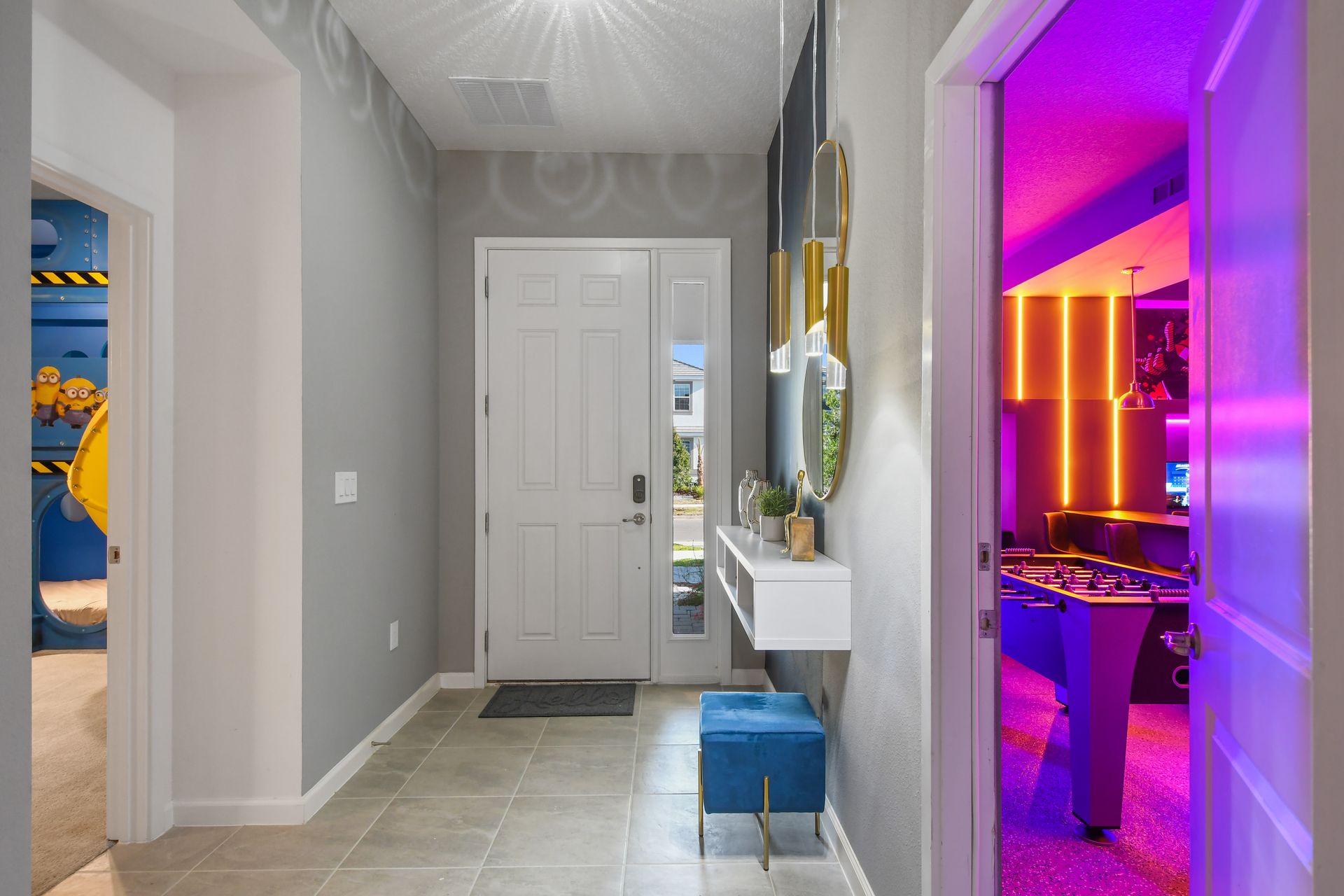 Bright and simple bathroom with natural light and a clean white vanity.