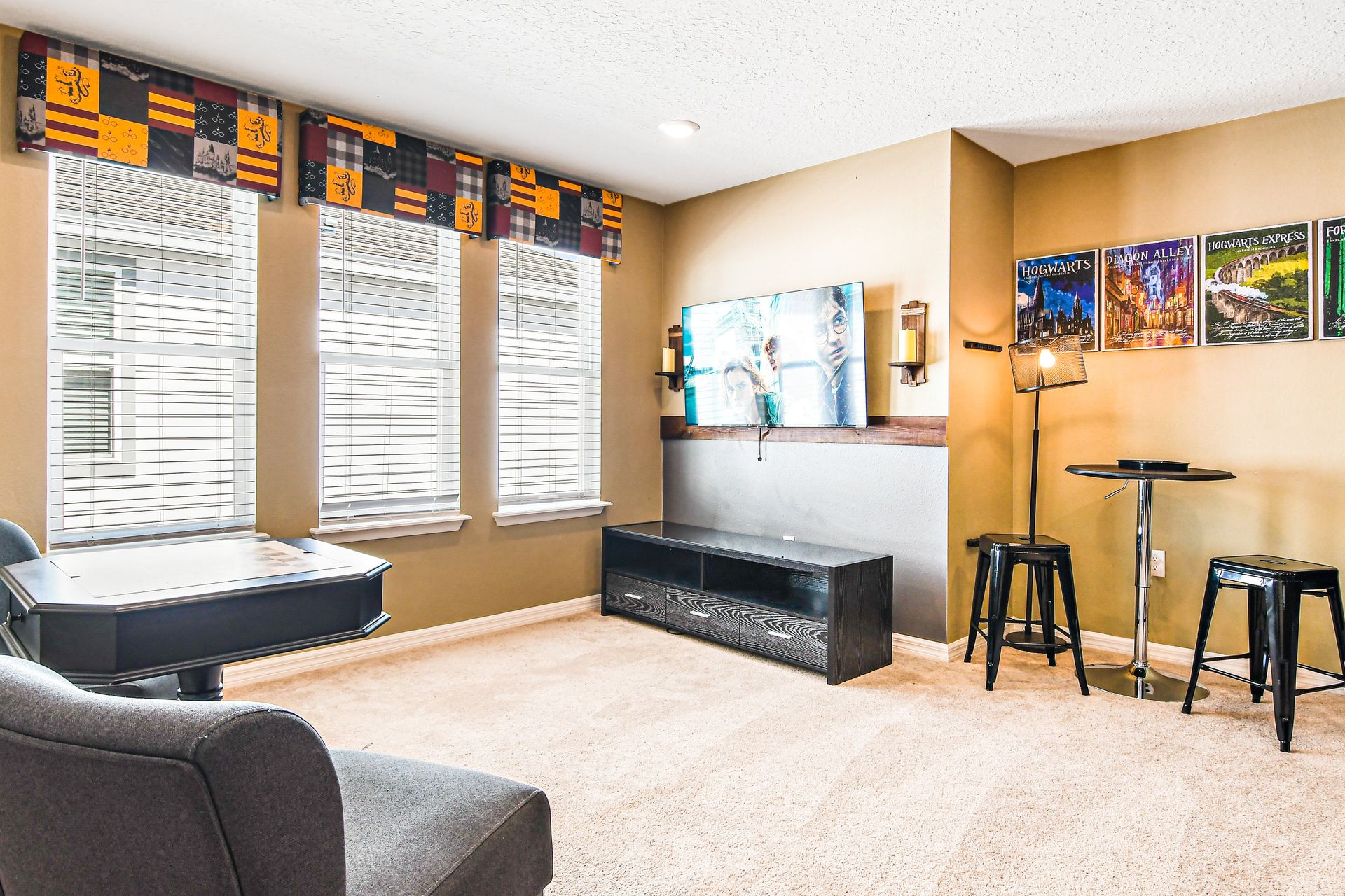 Charming entertainment nook with cozy seating and magical decor