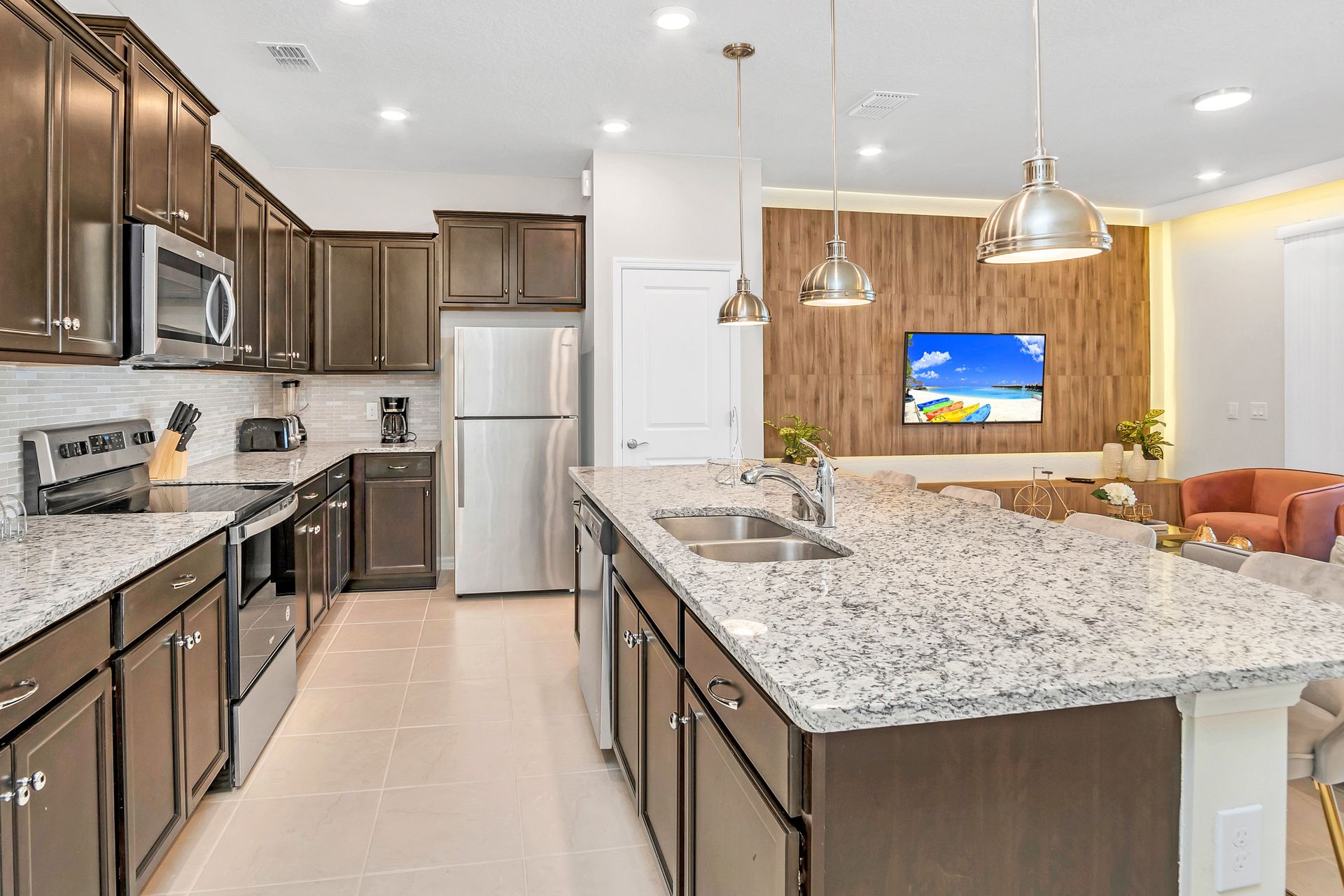 Unleash your inner chef in our modern kitchen, complete with top-of-the-line appliances for your convenience.