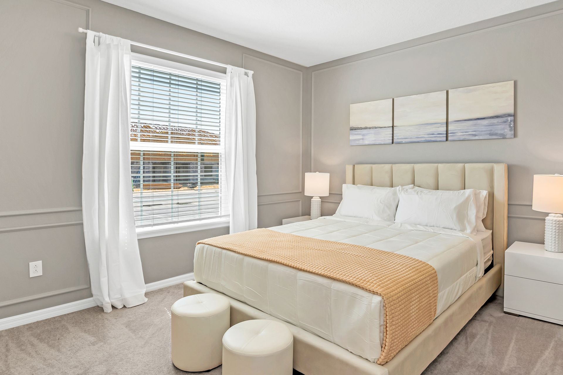 Experience luxury and comfort in our spacious bedroom, promising you a restful night's sleep.