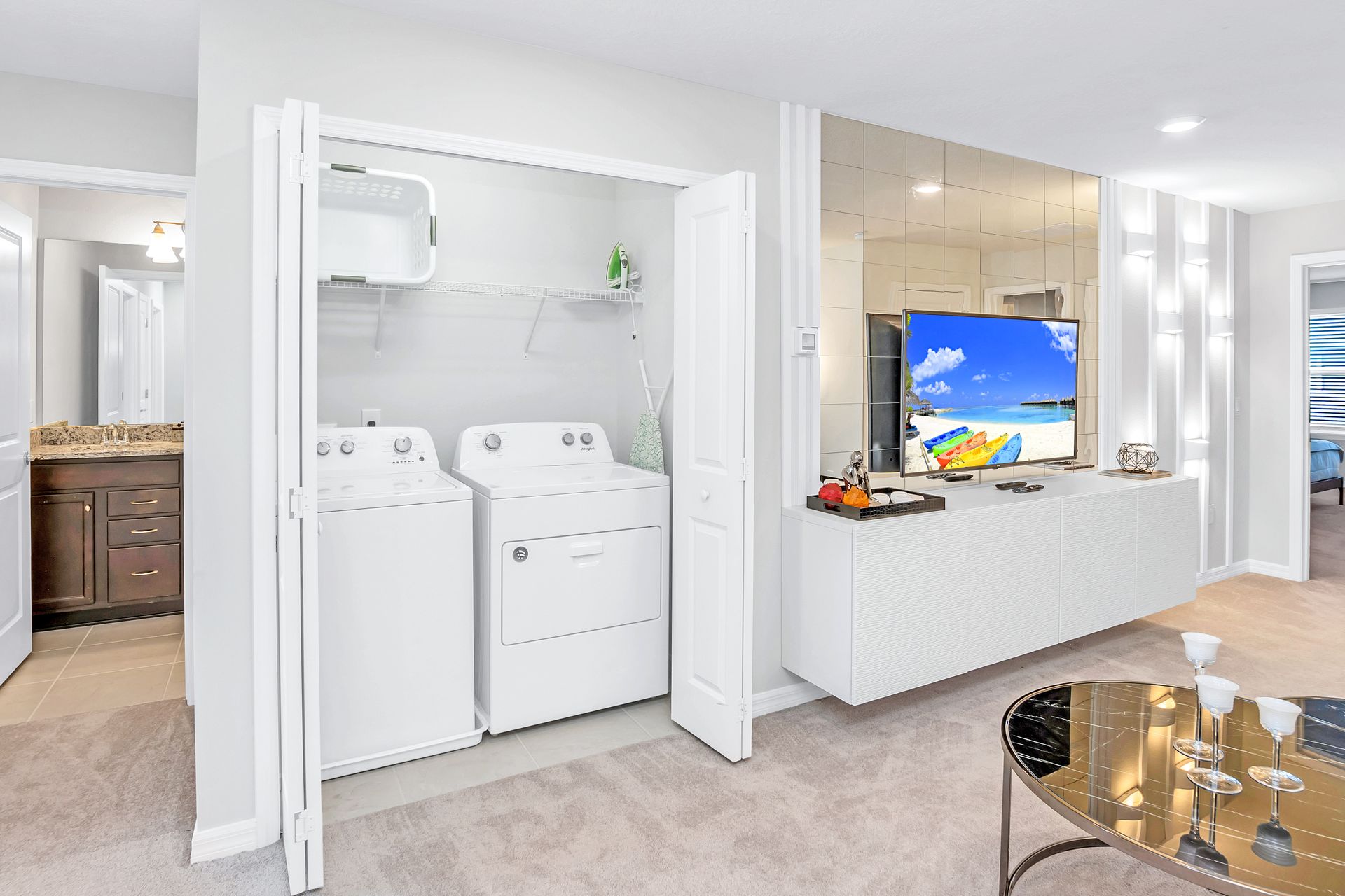 Stay fresh and clean during your stay with our convenient laundry closet, offering you the convenience of home away from home.