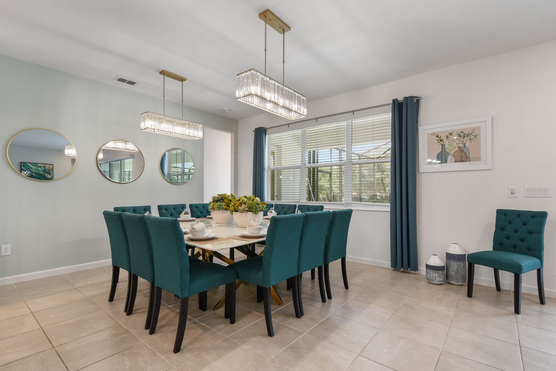 Elegant dining area with plush seating, modern lighting, and a stylish ambiance!