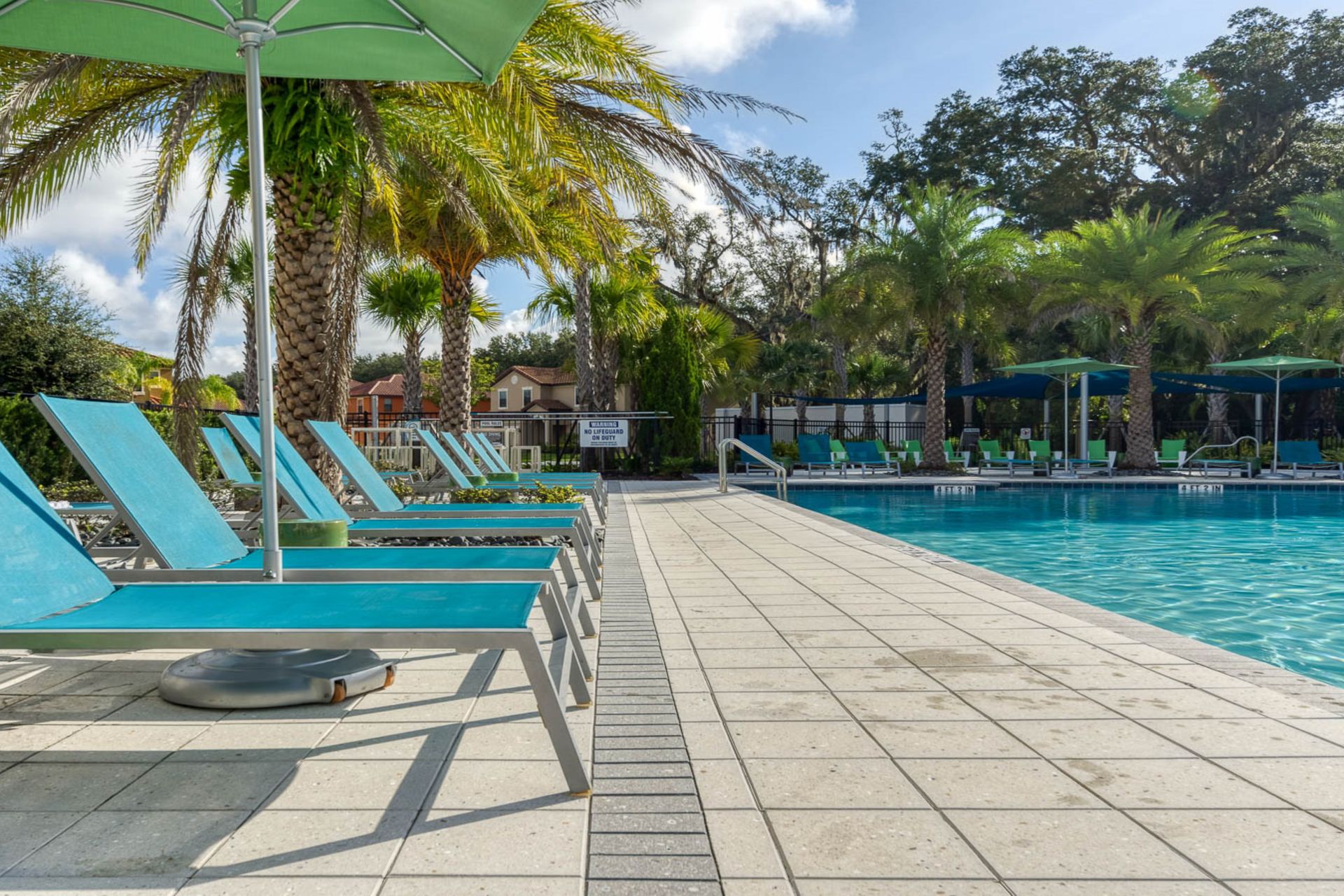 Relax in style with poolside loungers, lush palm trees, and a serene resort vibe