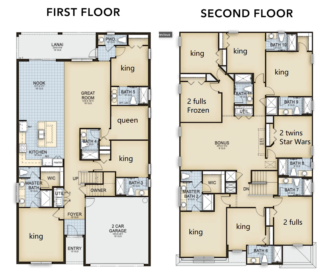 Spacious 9-bedroom home with themed rooms, multiple king beds, and a private lanai.