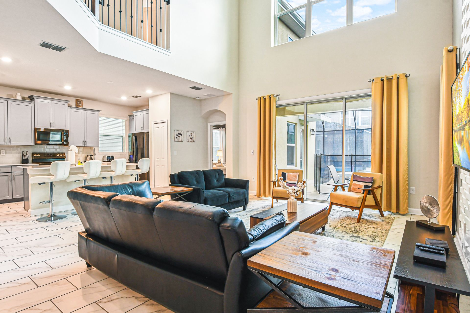 Kick back and relax in our spacious living room, where you can unwind with your favorite book or movie.