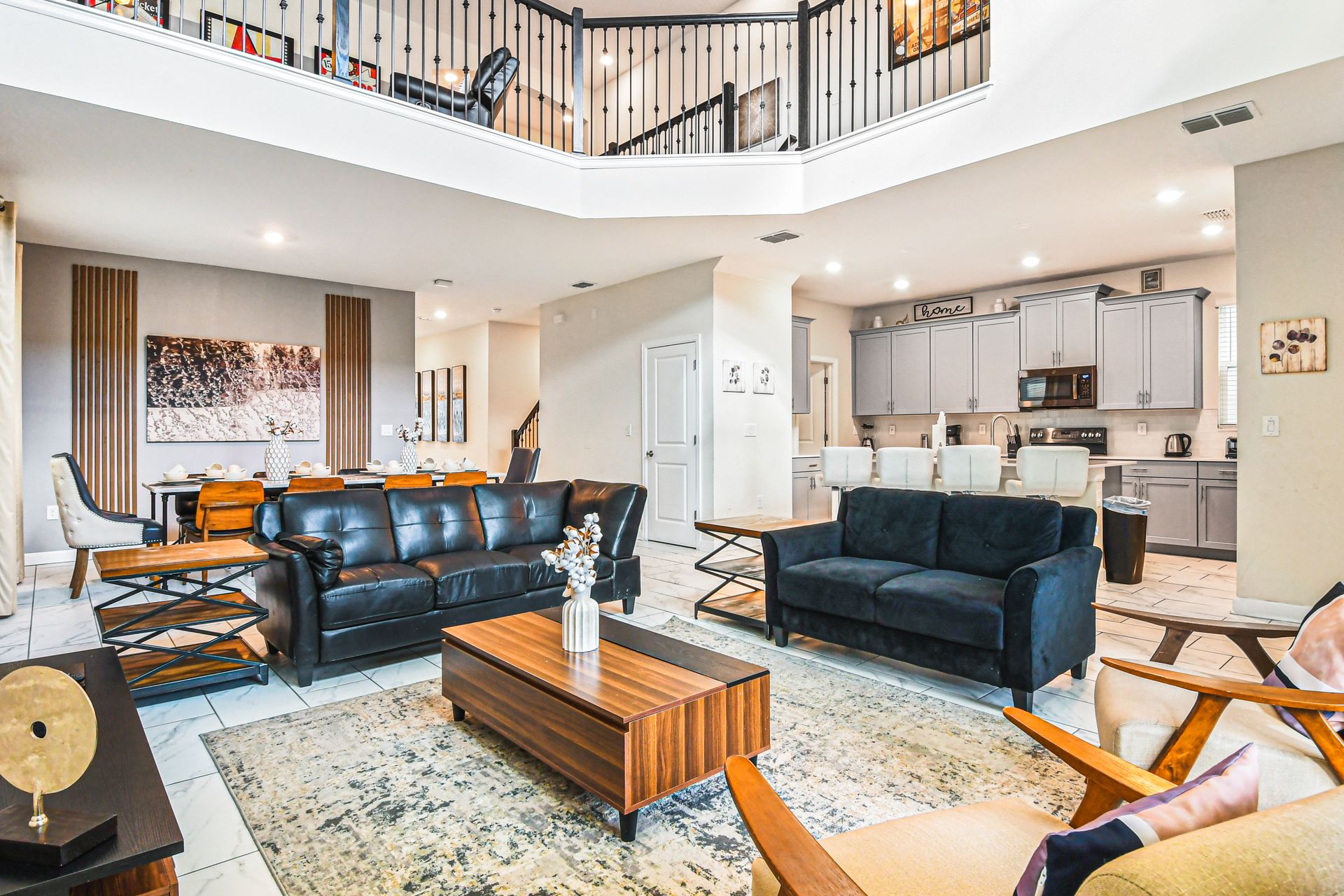 Relax with everyone and enjoy some TV while on the cozy couches