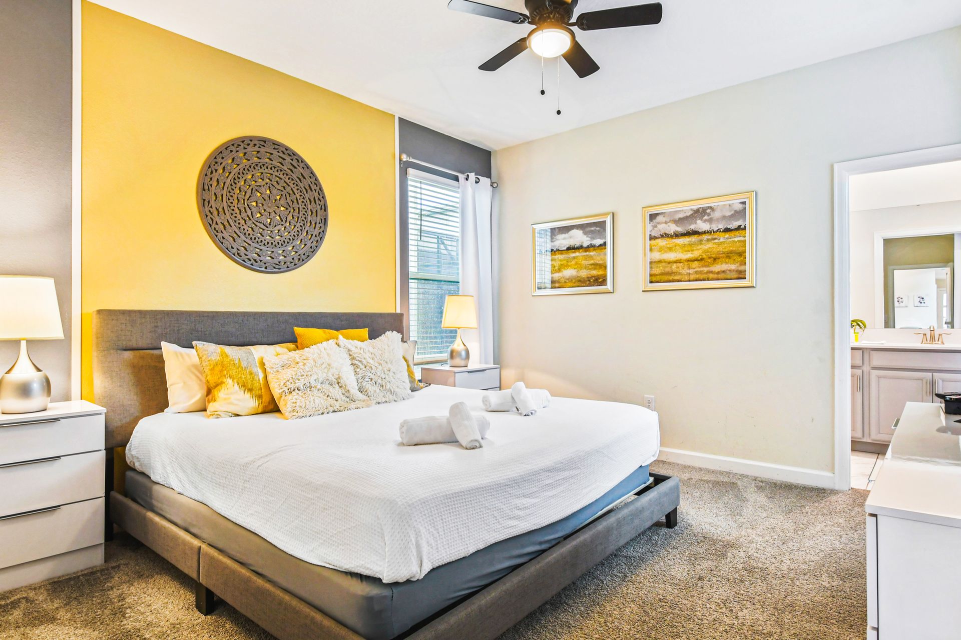 Drift into a peaceful sleep in our cozy bedroom, ensuring a restful night's sleep during your stay.