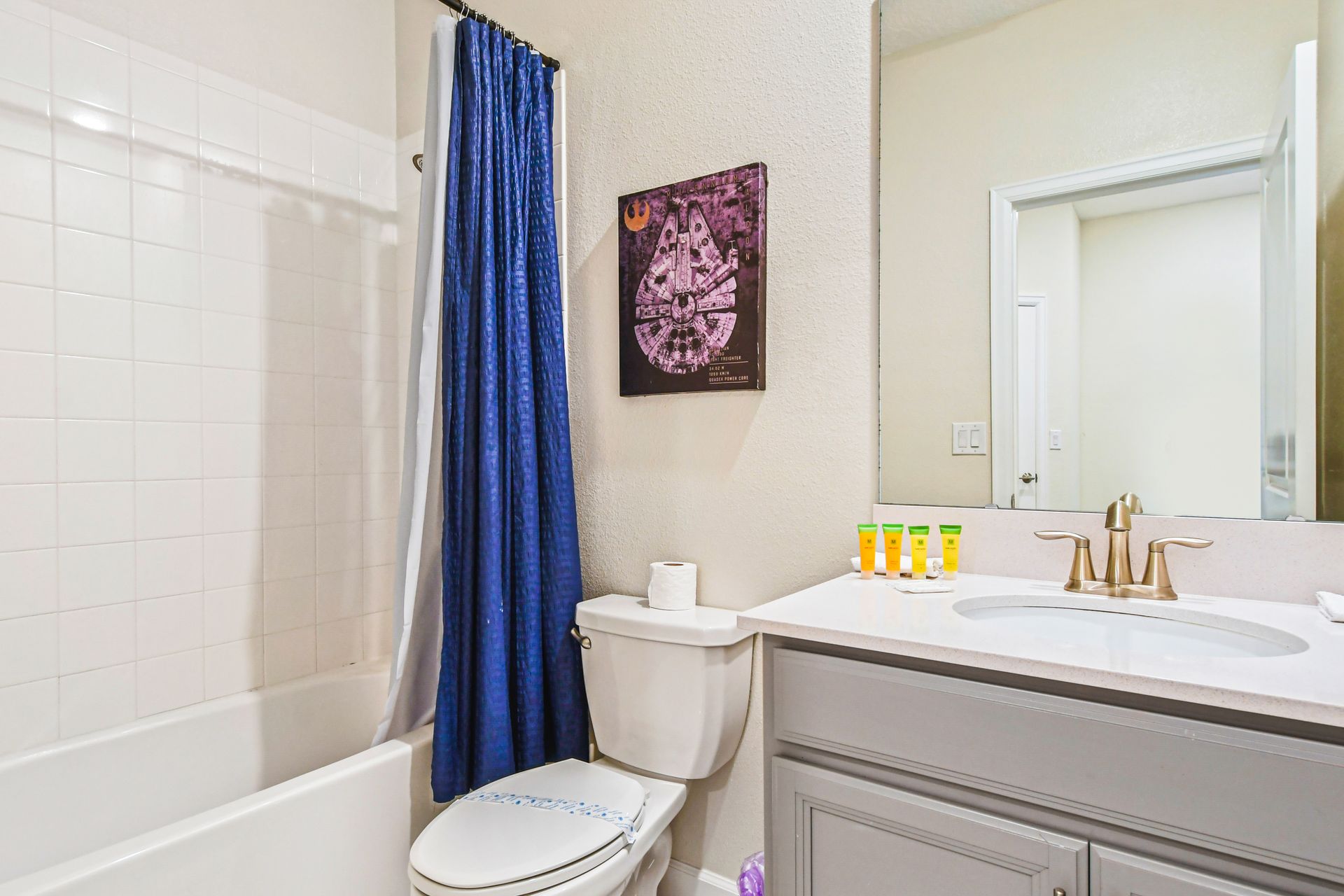 Relax and unwind in our stylish bathroom, providing you with a tranquil retreat during your time here.