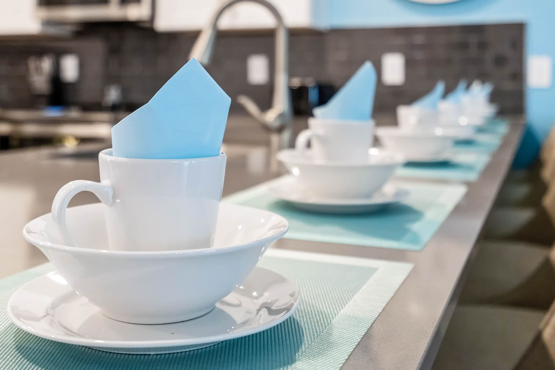 Elegant place settings with a pop of blue, perfect for morning coffee or evening chats!