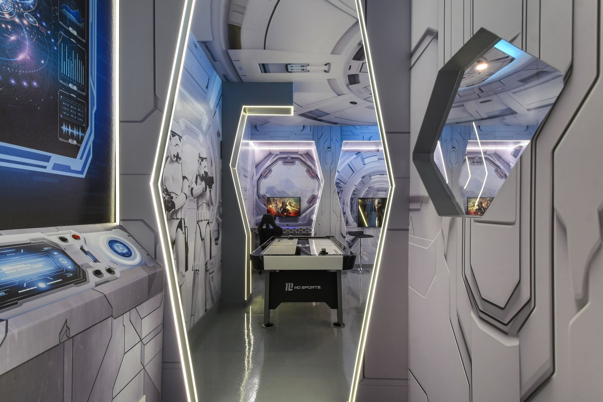 Immersive Star Wars game room with arcade fun, epic battles & galactic vibes! 