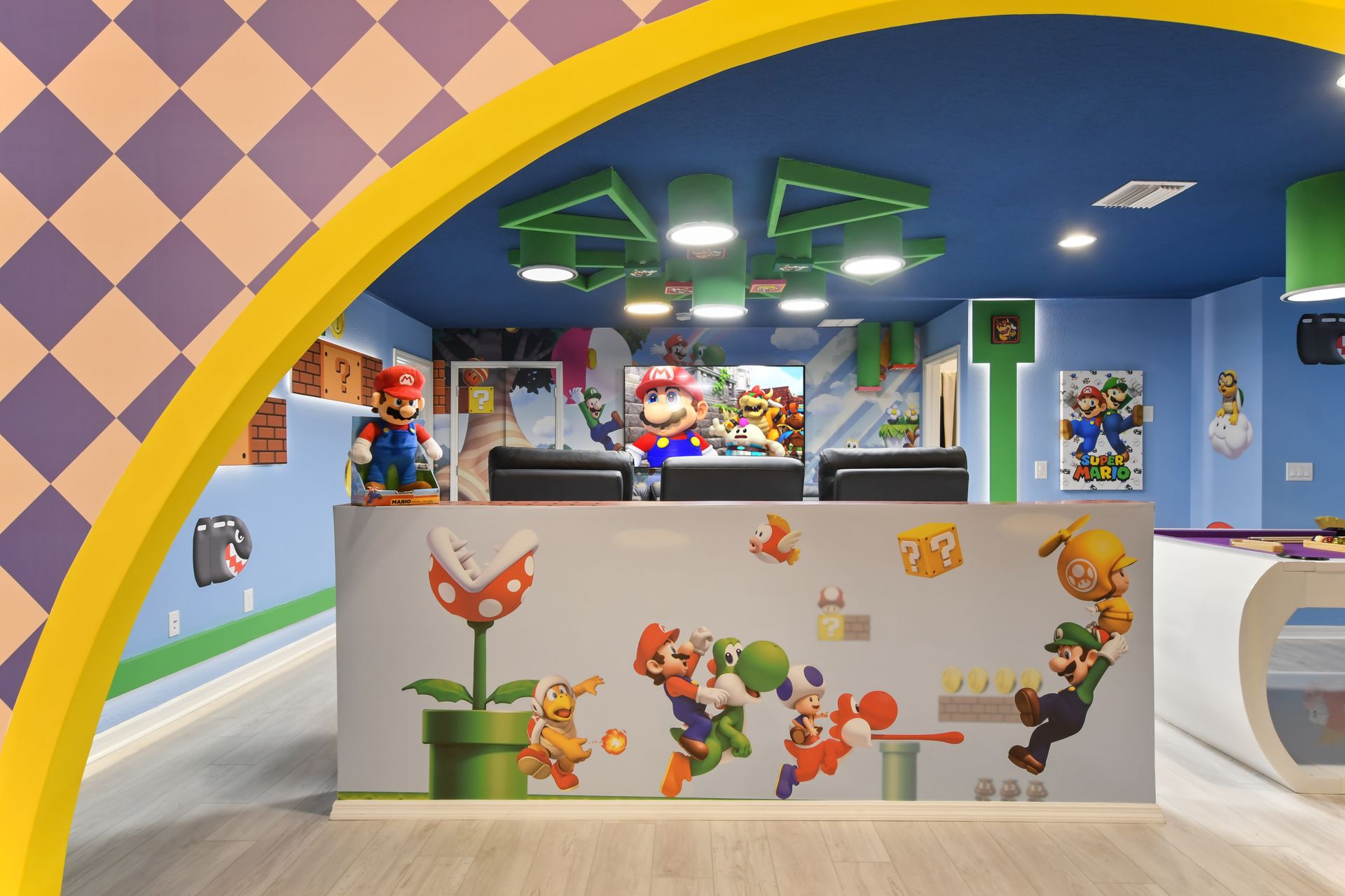 Luxury meets fun! Relax in style or dive into an epic Super Mario game room!