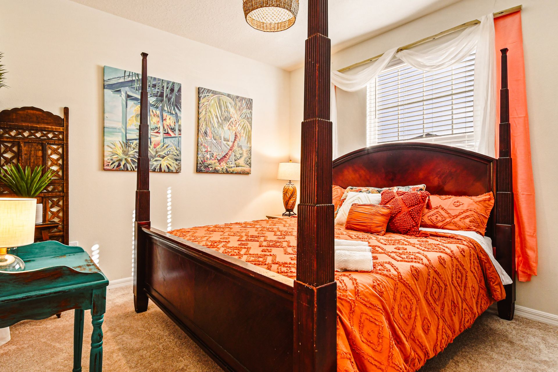 Opulent sleeping quarters showcasing a regal king-sized bed.