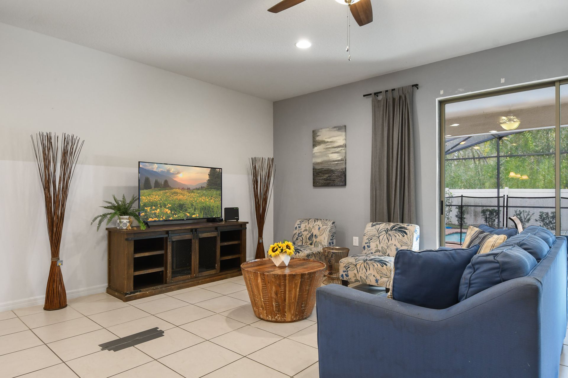 Cozy living room with modern charm, perfect for relaxing and unwinding indoors.