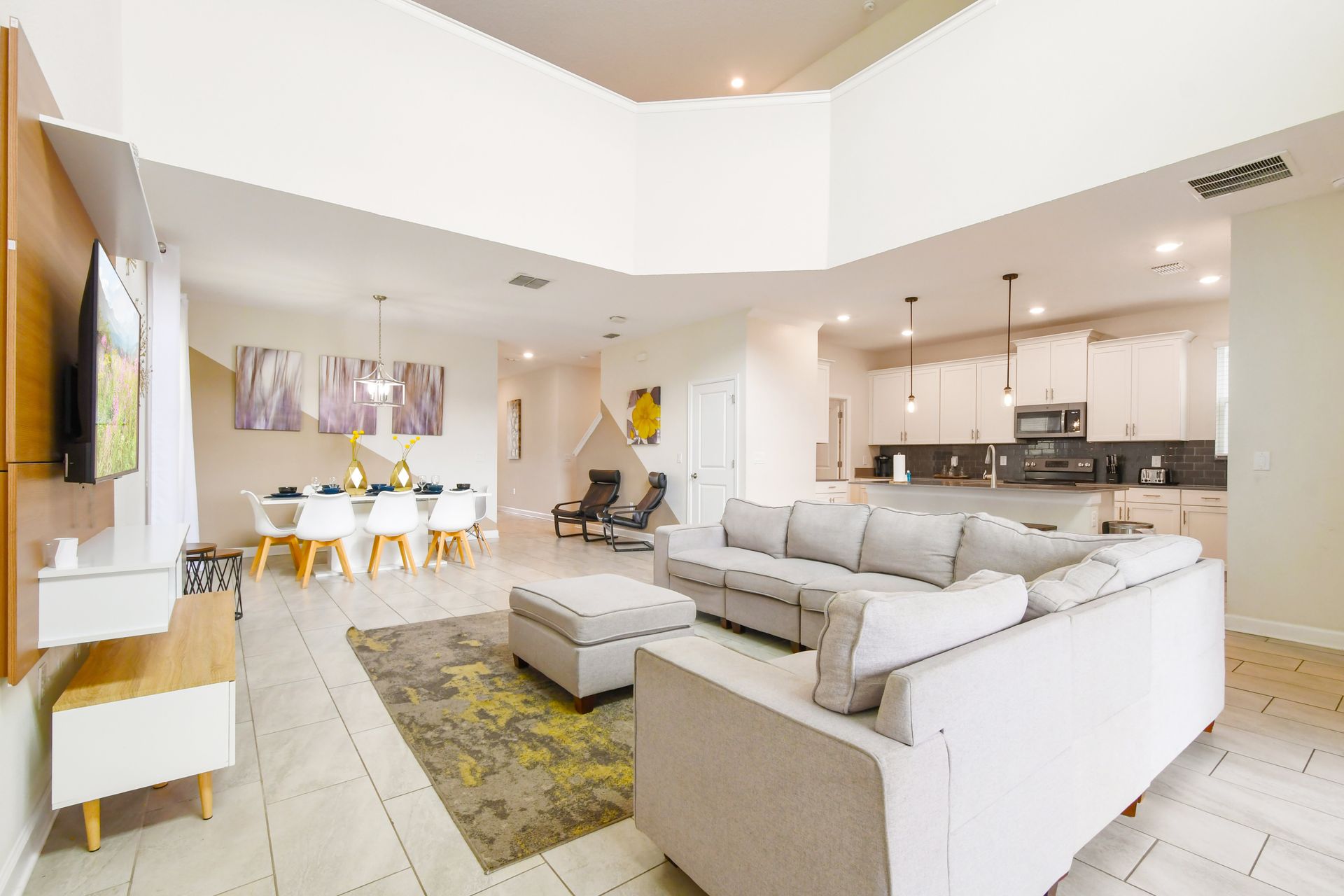 Kick back and relax in our spacious living room, where you can unwind with your favorite book or movie.