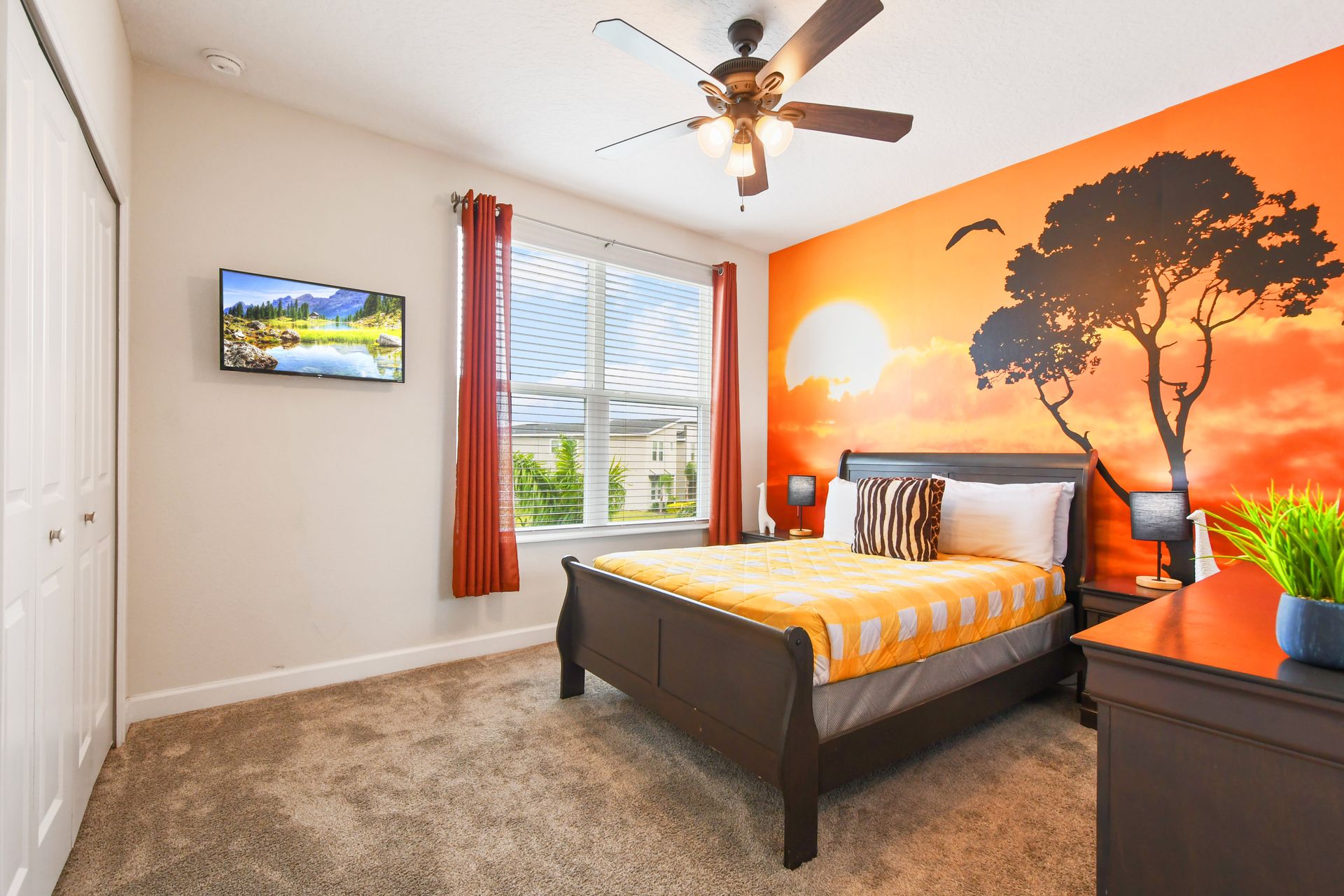 Enjoy a peaceful night's sleep in our charming safari inspired bedroom, offering you comfort and tranquility.