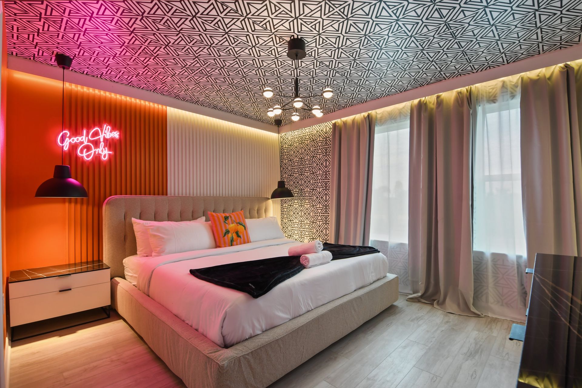 Vibrant bedroom with bold patterns
