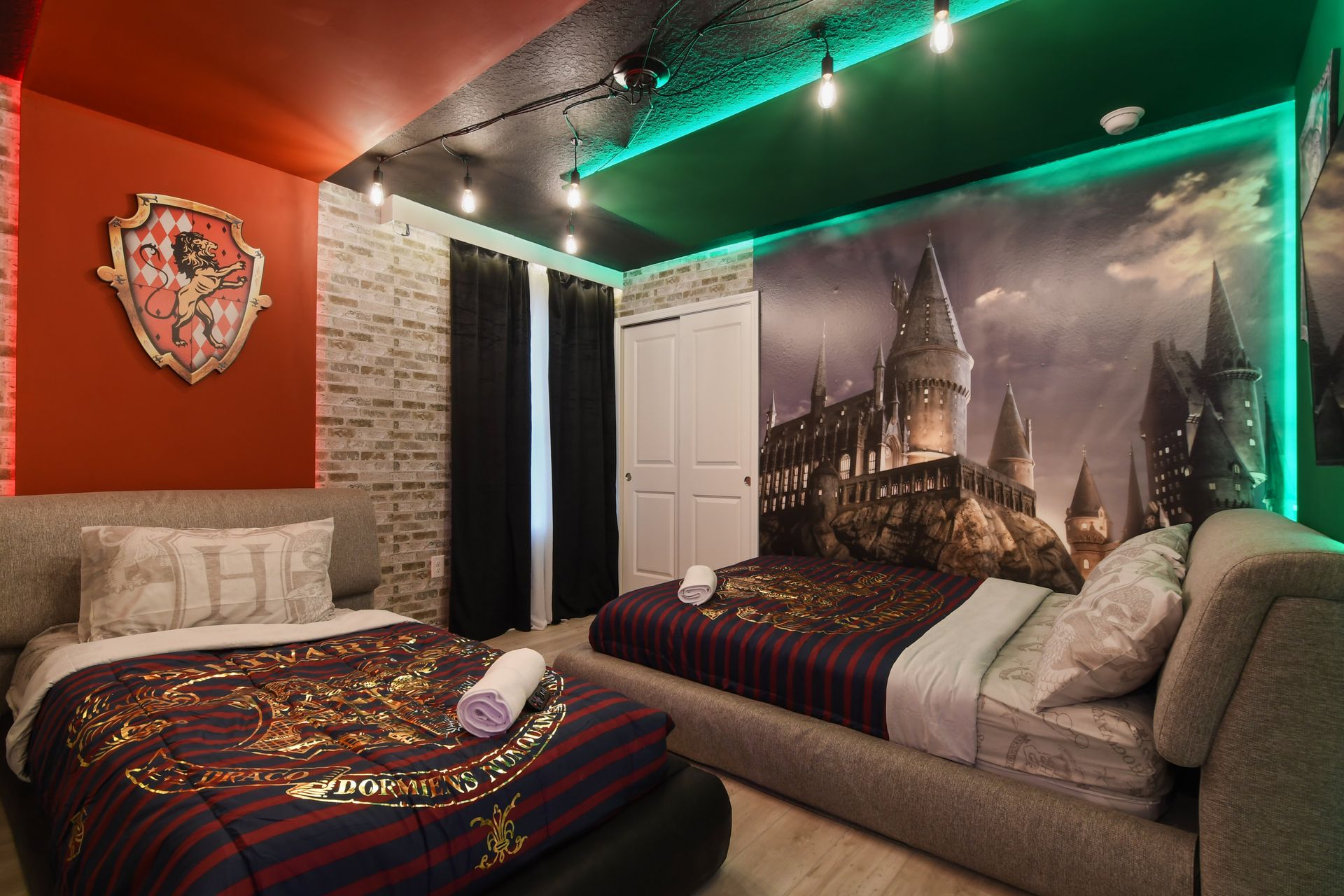 Magical themed room with castle mural, perfect for young wizards!