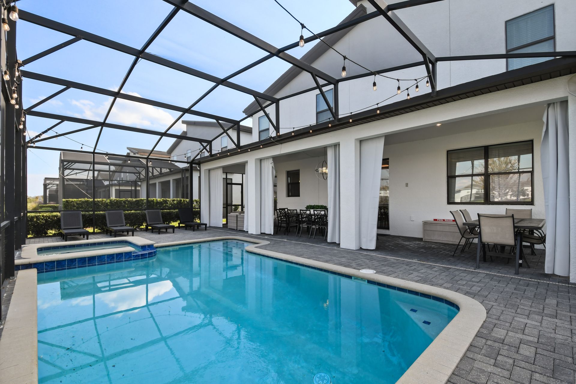 Enjoy the ultimate outdoor retreat with a private pool, spa, dining, and lounge zones!