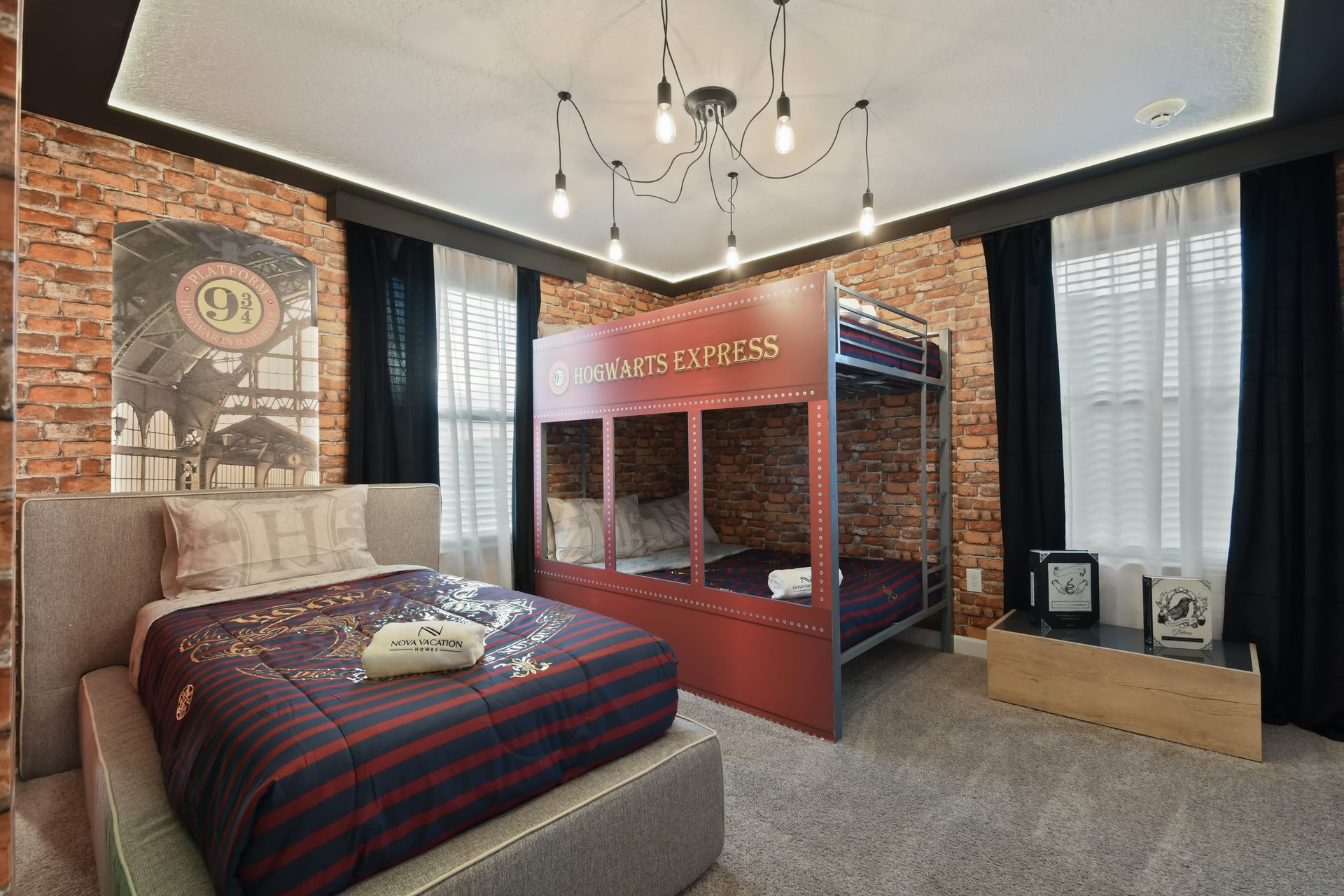 Enter the wizarding world in this Hogwarts Express-themed room with magical bunk beds!
